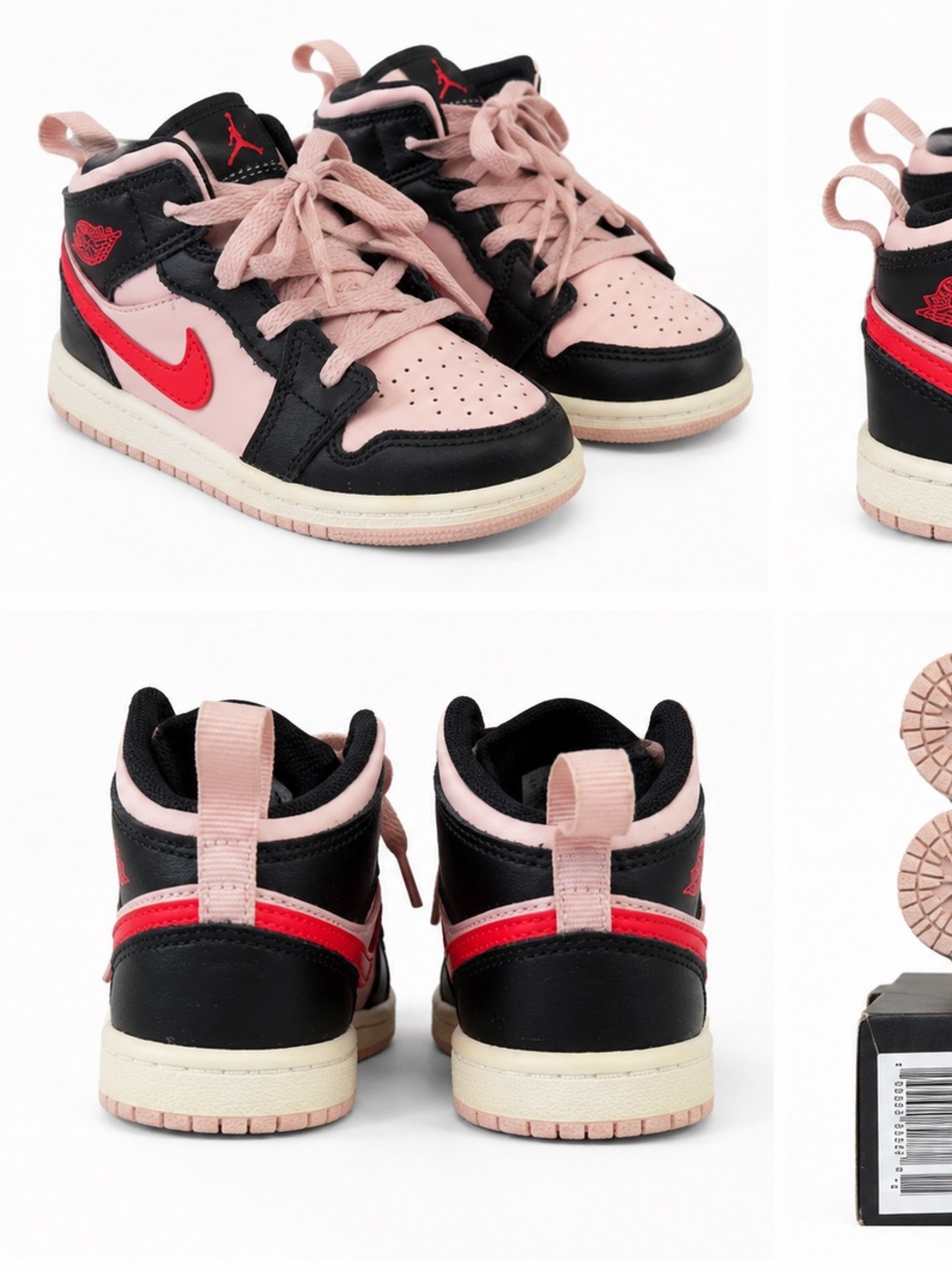 Nike Air Jordan 1 Mid SE Toddler Sneakers Size 9C Black Pink Red Shoes